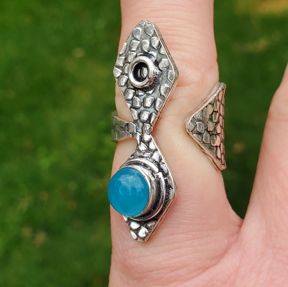 New Unique Chalcedony Open Cuff Silver Ring. - Picture 3 of 16